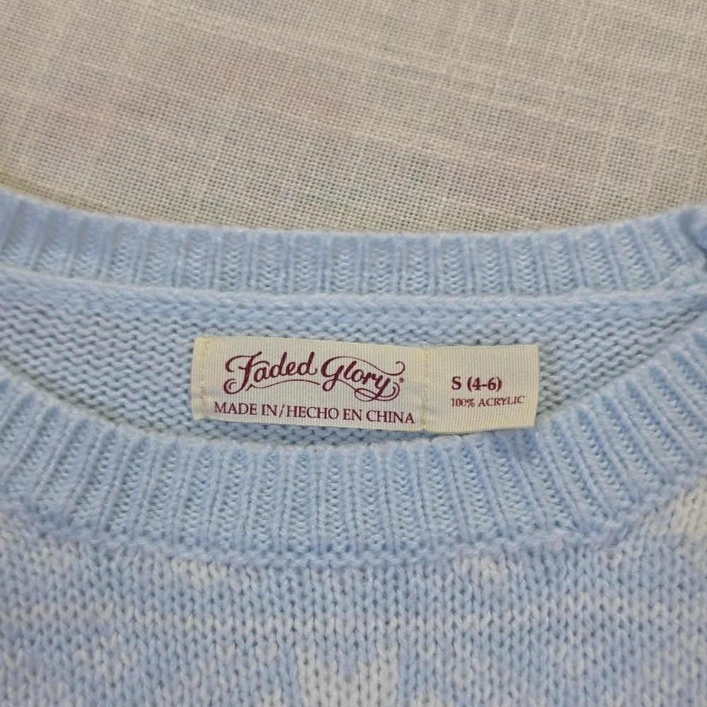 Faded Glory Womens Blue White Fair Isle Snowflake Knit Crew Nk Sweater Small 4-6 - Picture 3 of 7